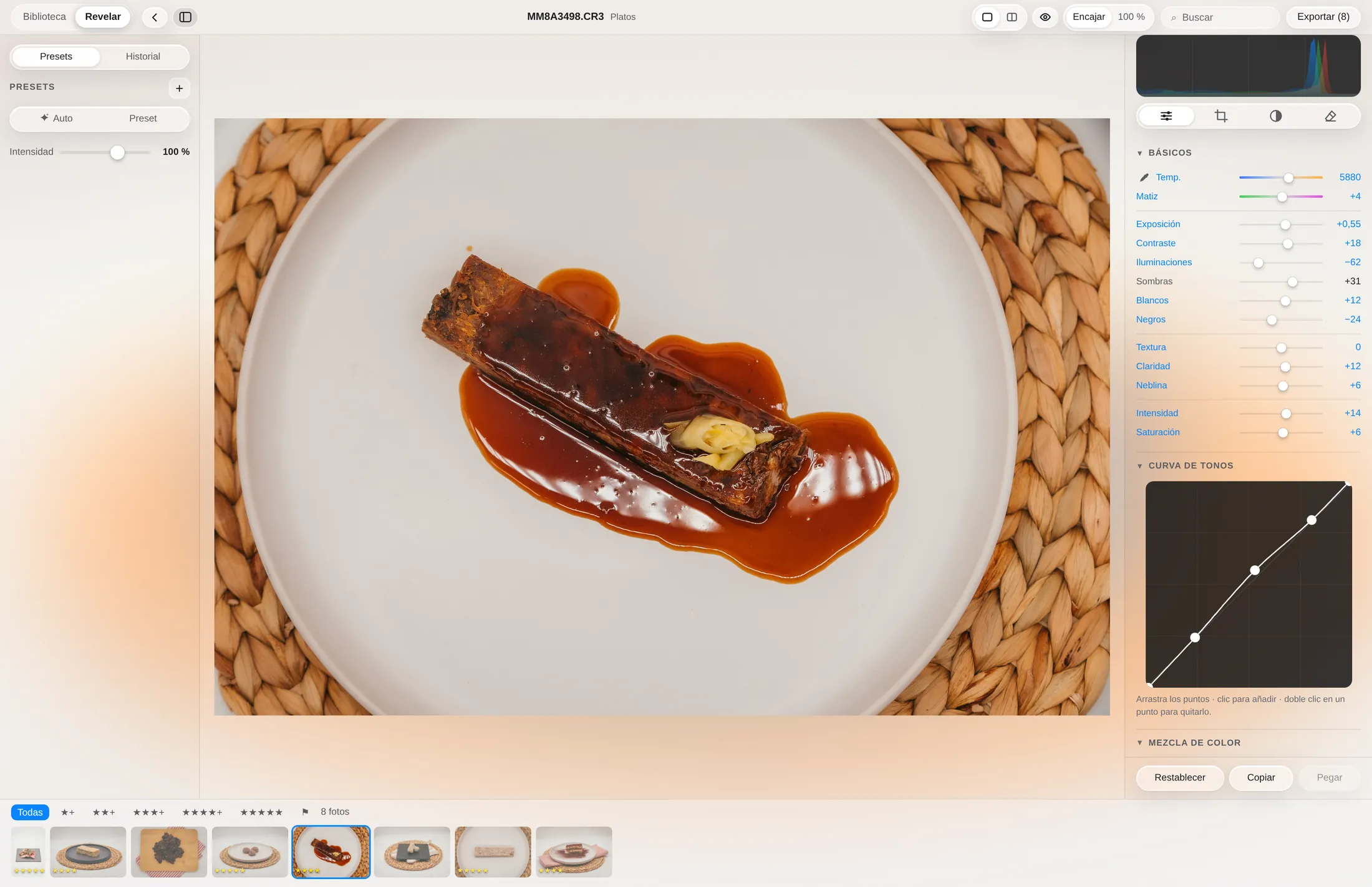 Revelar una foto de gastronomía
